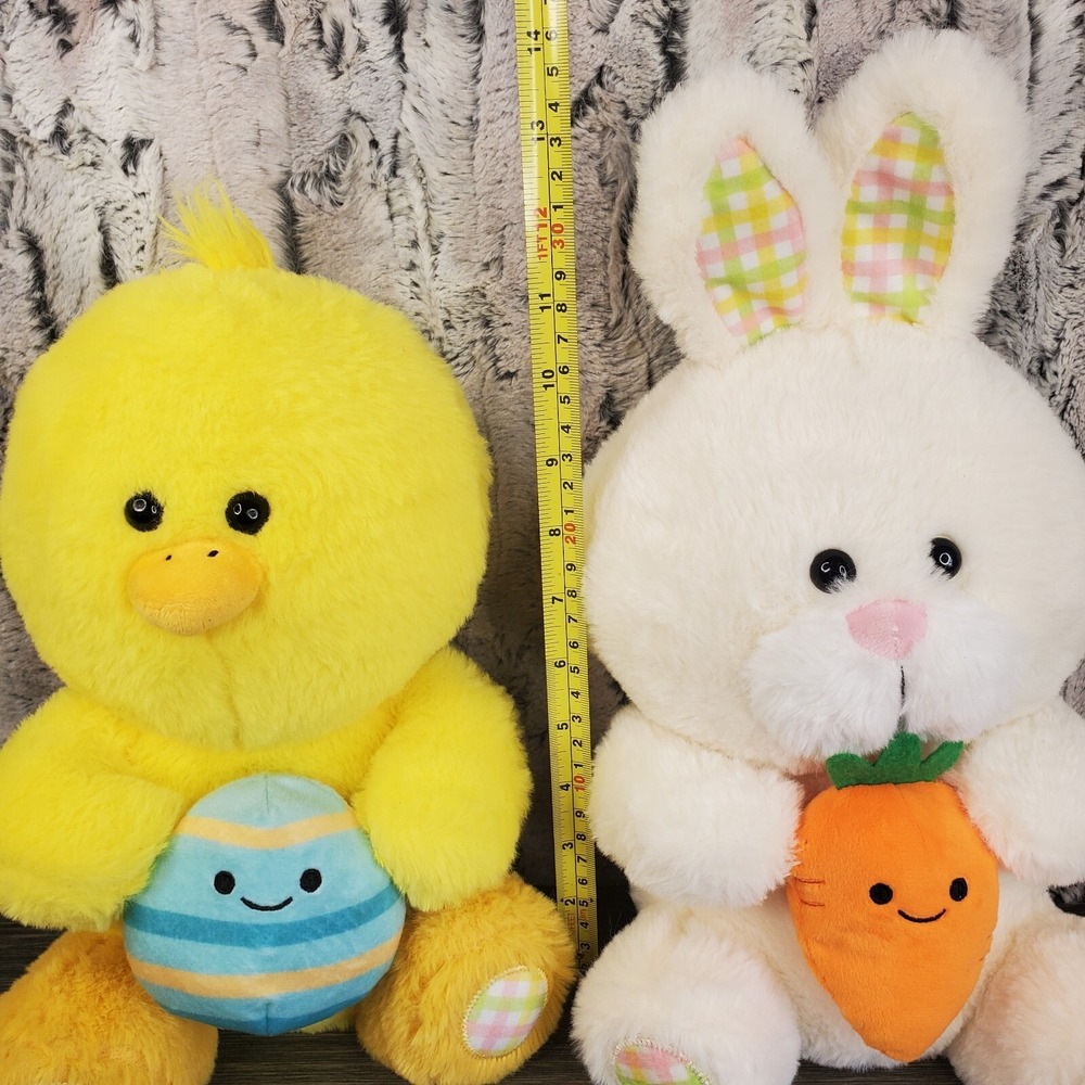 Easter Chick Duck + Bunny Rabbit 12" Plush Stuffed Animals Plaid Feet Egg Carrot - Picture 7 of 8
